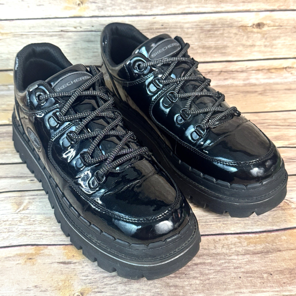 VINTAGE Skechers Womens Chunky Black Patent Leather Y2 Jammers Shoes 11